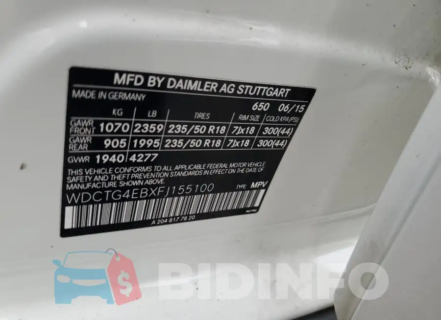WDCTG4EBXFJ155100 Photo# 13