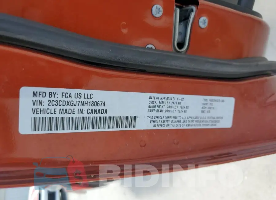 2C3CDXGJ7NH180674 Photo# 12