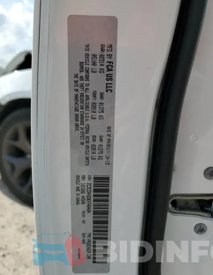 2C3CDXHG3KH740494 Photo# 12