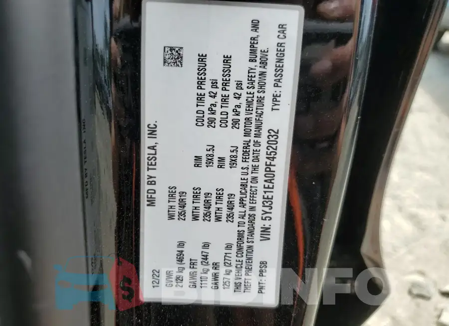 5YJ3E1EA0PF452032 Photo# 12