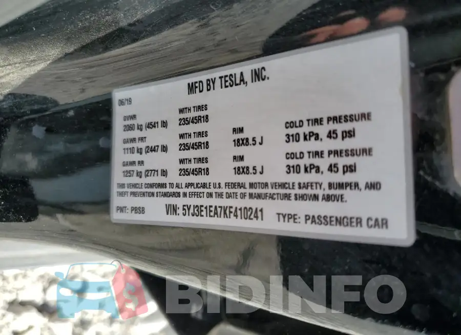 5YJ3E1EA7KF410241 Photo# 12