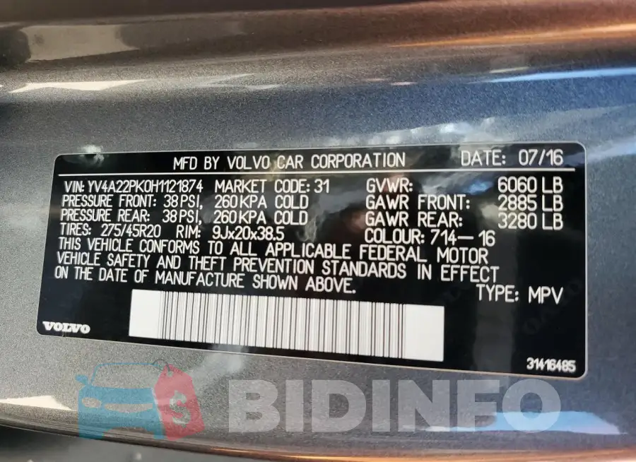 YV4A22PK0H1121874 Photo# 13