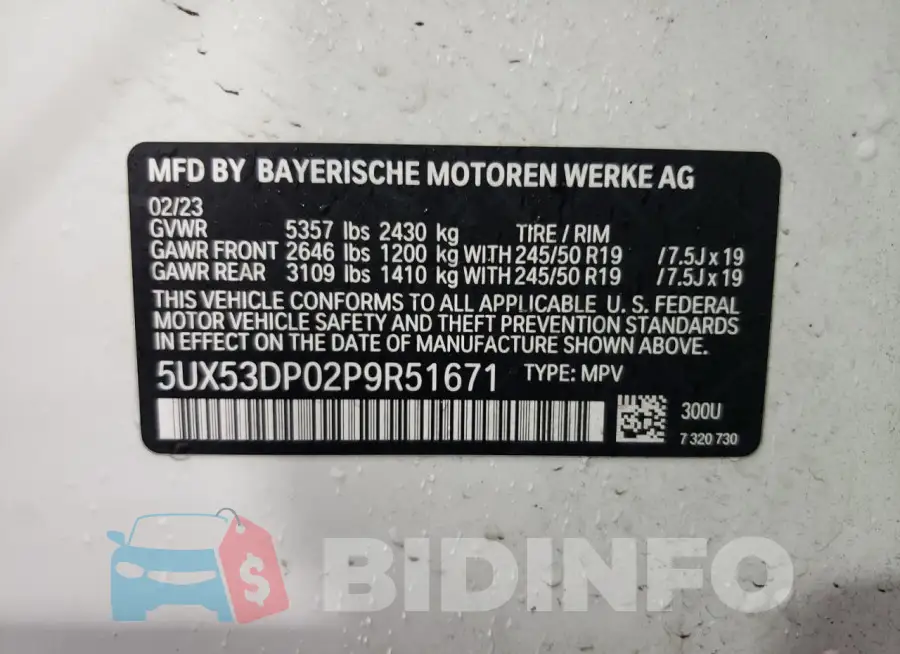 5UX53DP02P9R51671 Photo# 13