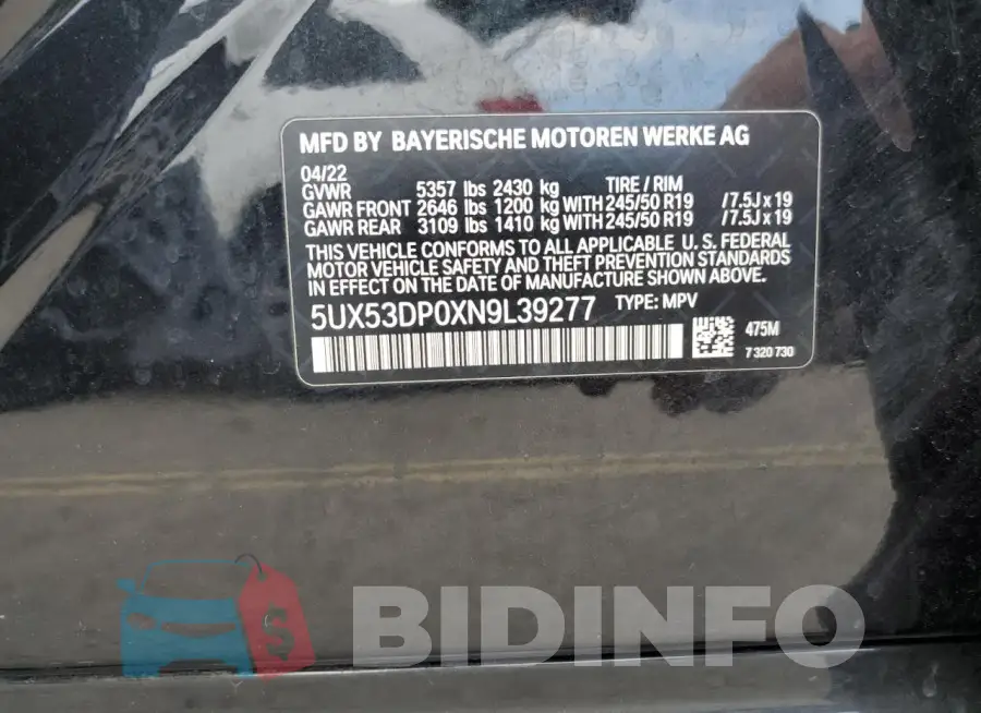 5UX53DP0XN9L39277 Photo# 12