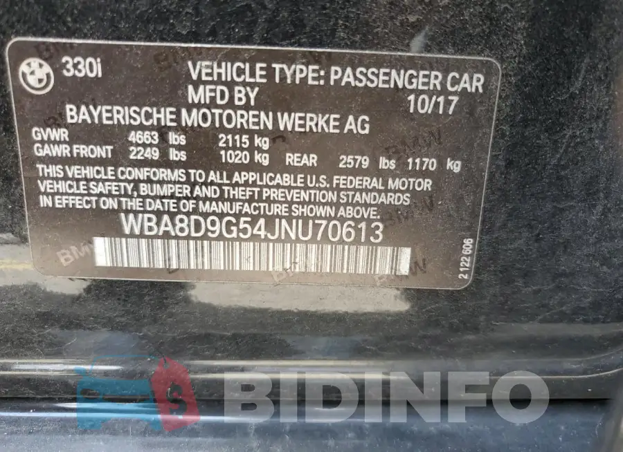 WBA8D9G54JNU70613 Photo# 13