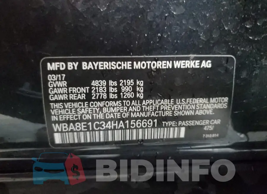 WBA8E1C34HA156691 Photo# 13