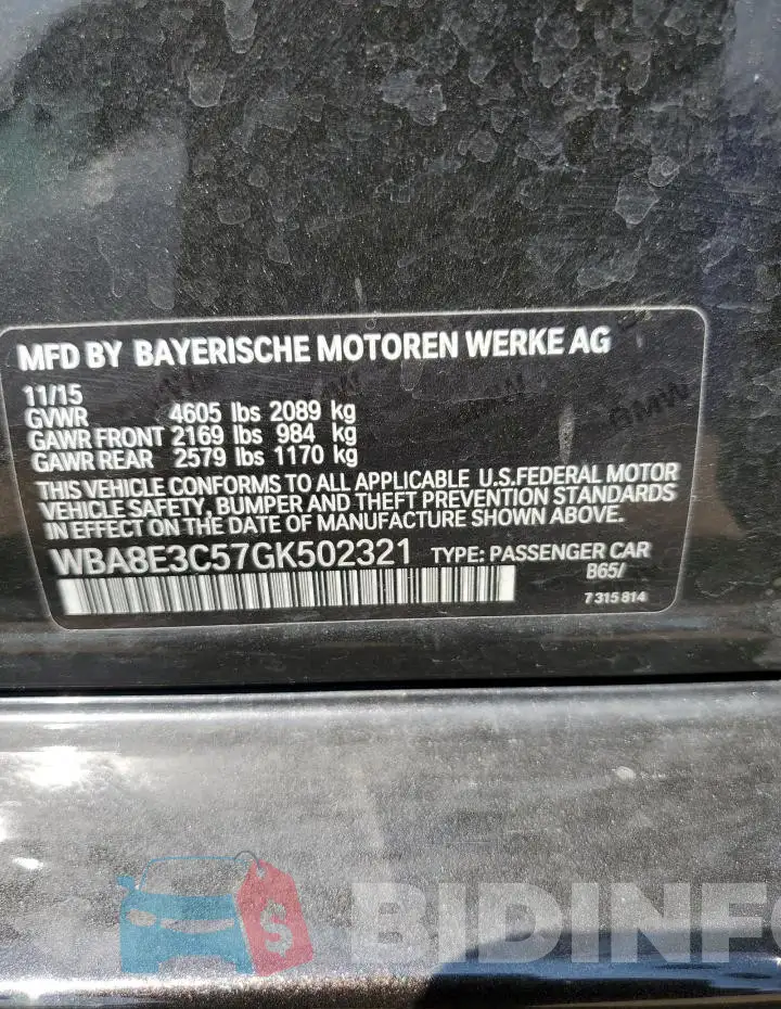WBA8E3C57GK502321 Photo# 12