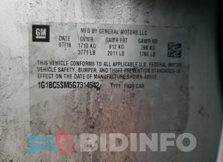 1G1BC5SM5G7314542 Photo# 13