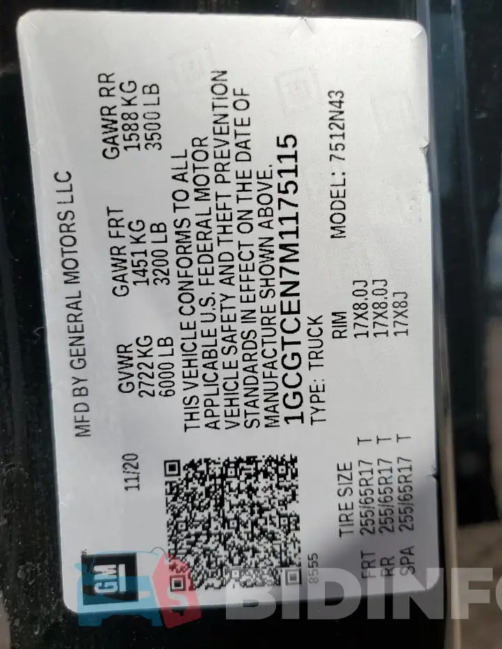 1GCGTCEN7M1175115 Photo# 13