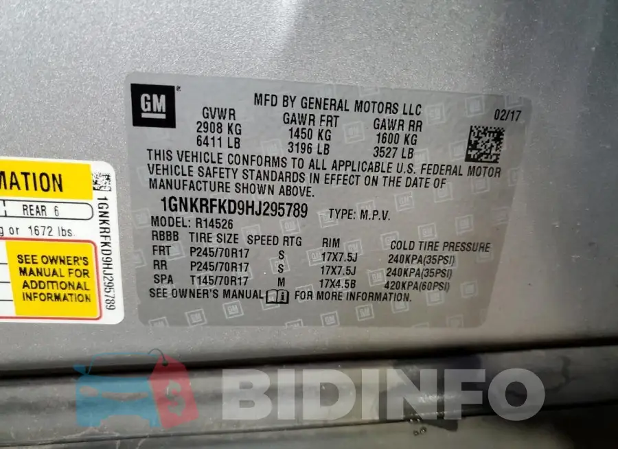 1GNKRFKD9HJ295789 Photo# 13
