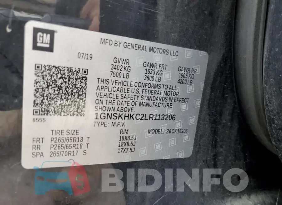 1GNSKHKC2LR113206 Photo# 13