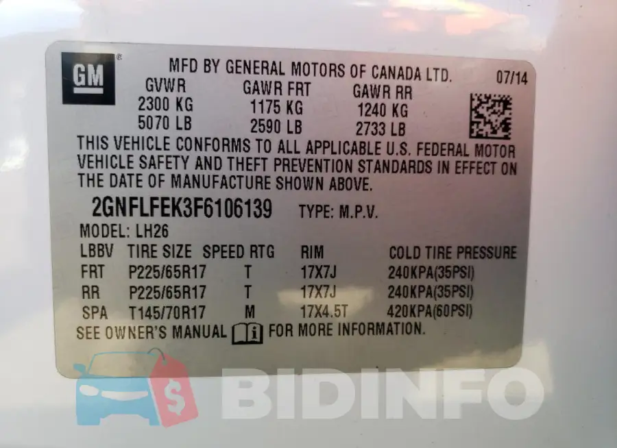2GNFLFEK3F6106139 Photo# 12