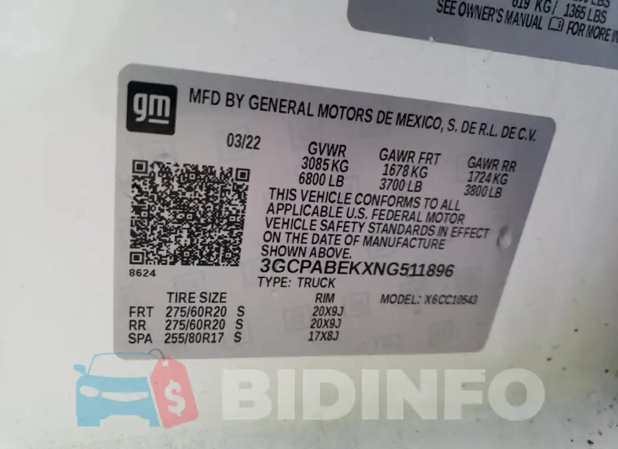 3GCPABEKXNG511896 Photo# 12