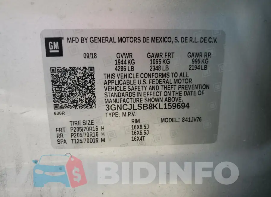 3GNCJLSB8KL159694 Photo# 13