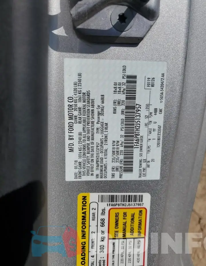 1FA6P8TH2J5137957 Photo# 13