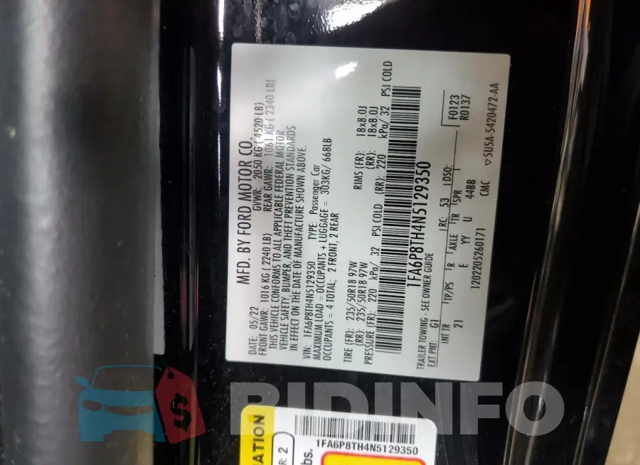 1FA6P8TH4N5129350 Photo# 12