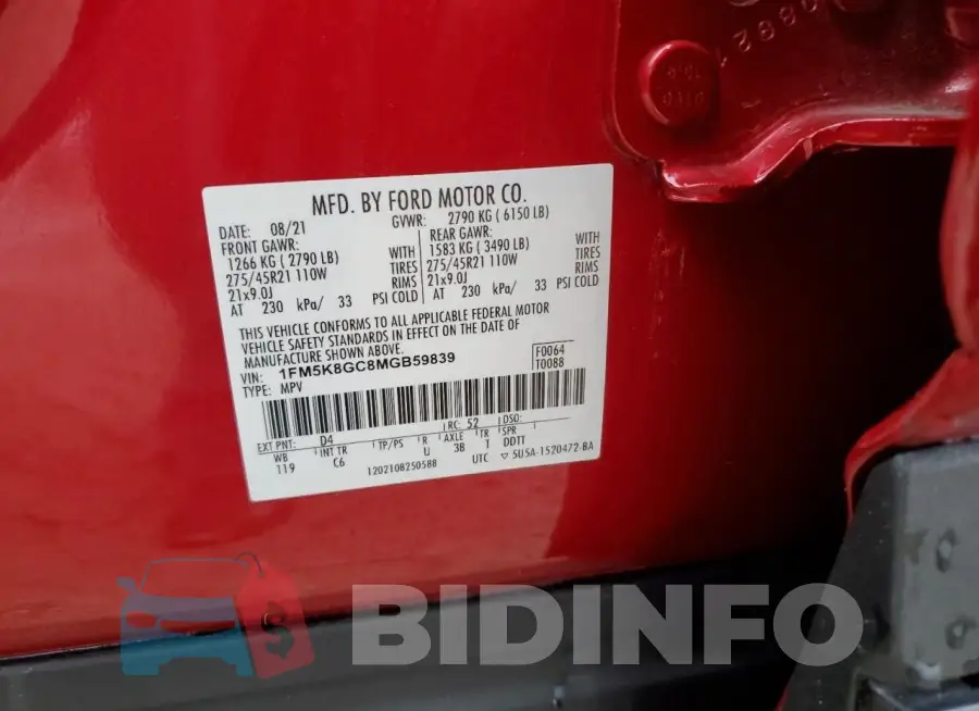1FM5K8GC8MGB59839 Photo# 13