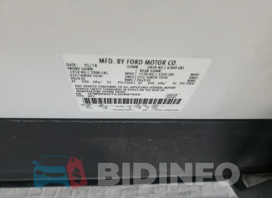 1FM5K8GT2JGB87809 Photo# 13