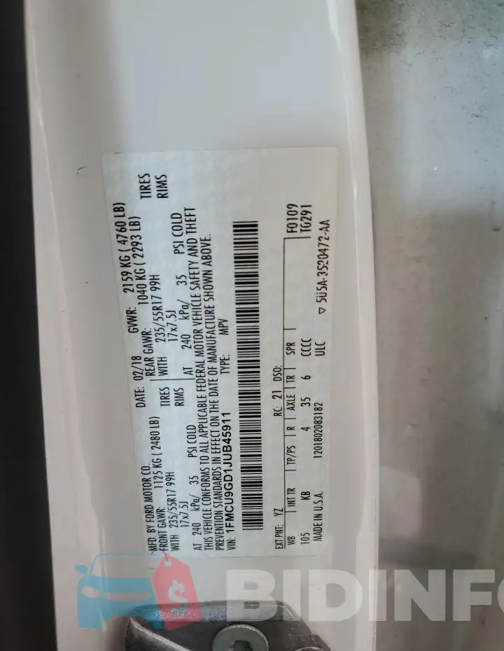 1FMCU9GD1JUB45911 Photo# 13