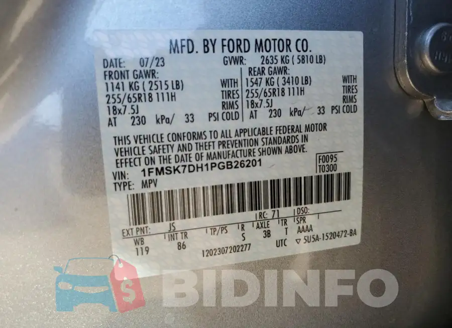 1FMSK7DH1PGB26201 Photo# 14