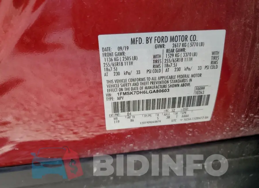 1FMSK7DH6LGA80603 Photo# 13