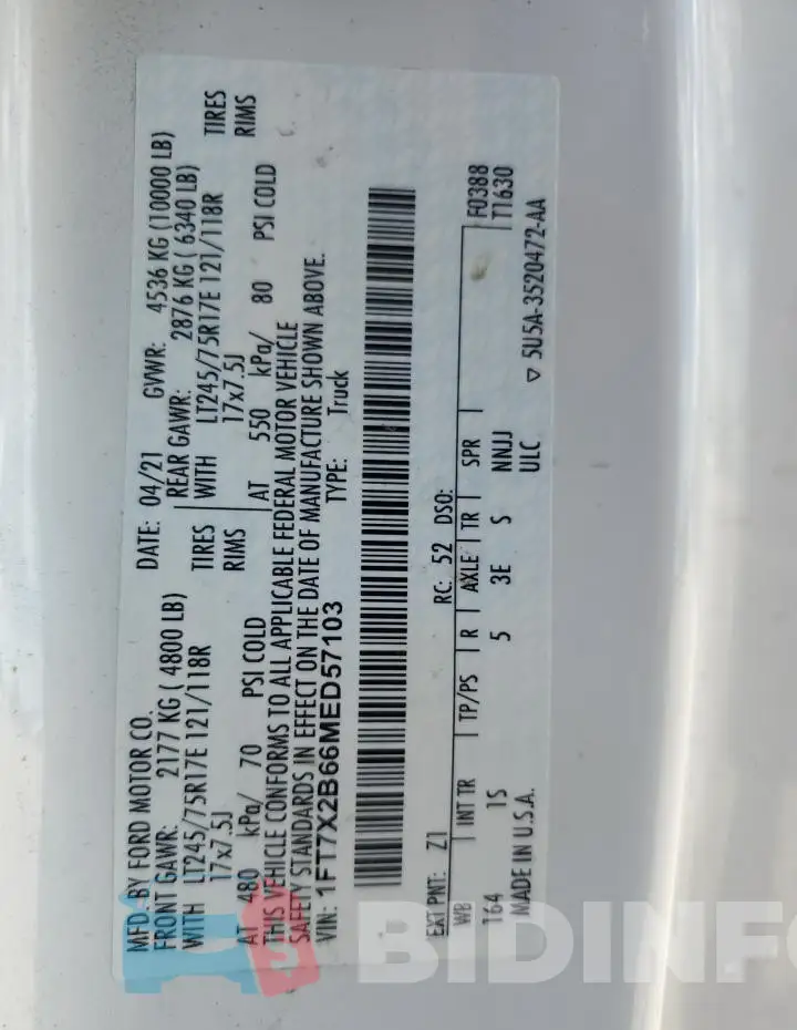 1FT7X2B66MED57103 Photo# 12