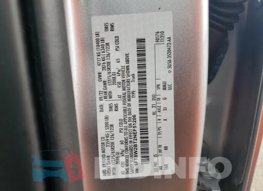 1FT8W2BT2NEF51206 Photo# 12