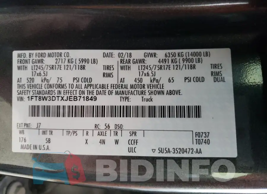 1FT8W3DTXJEB71849 Photo# 13
