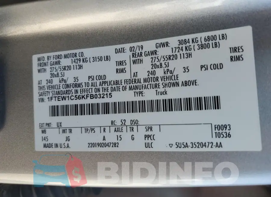 1FTEW1C56KFB03215 Photo# 12