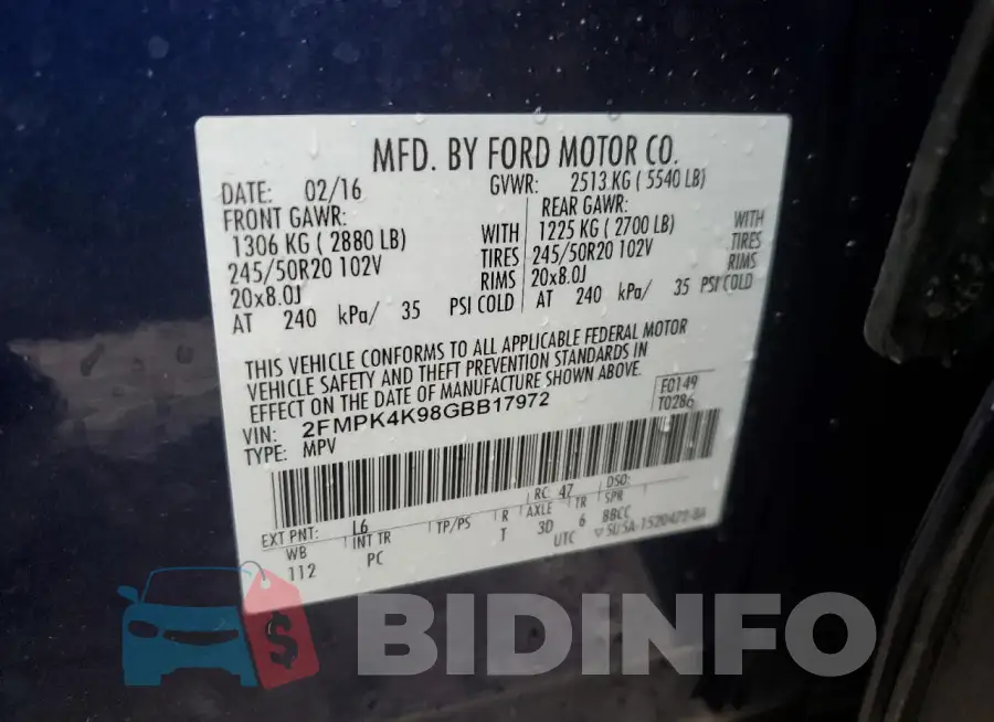 2FMPK4K98GBB17972 Photo# 14