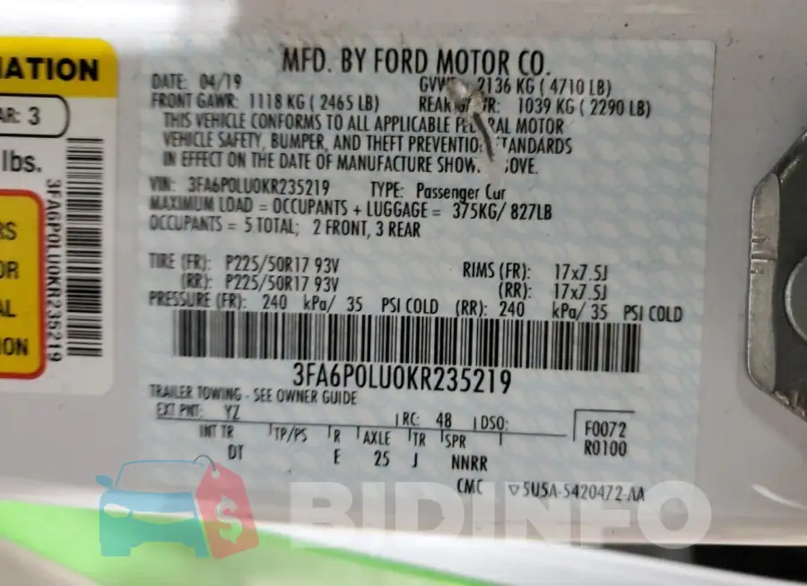 3FA6P0LU0KR235219 Photo# 12