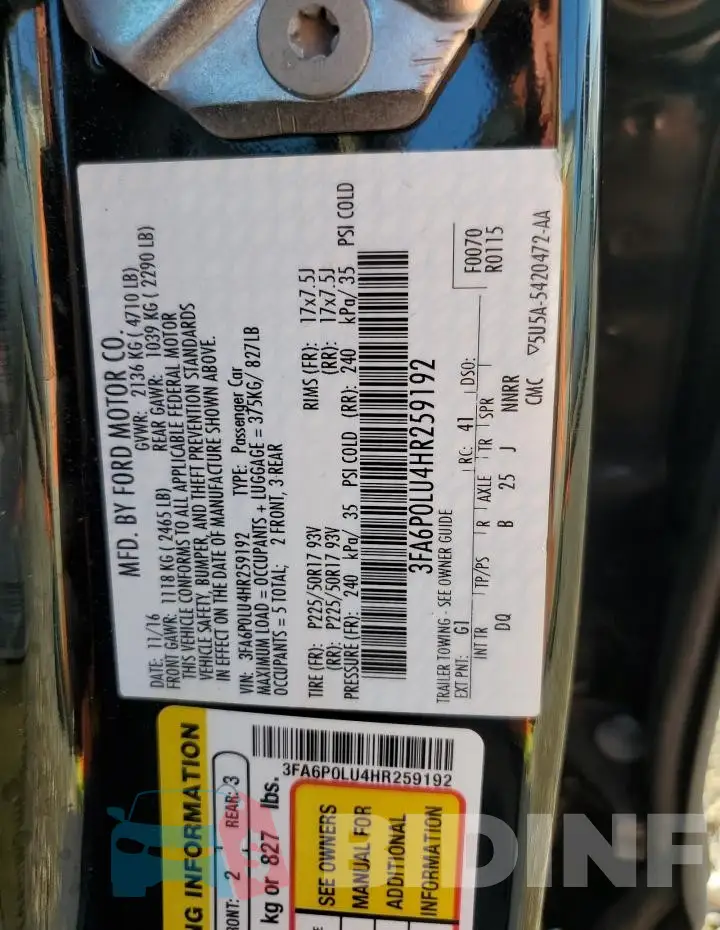 3FA6P0LU4HR259192 Photo# 12