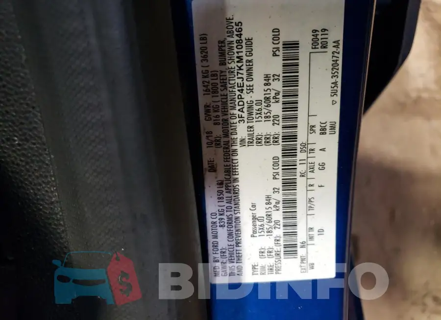 3FADP4EJ7KM108465 Photo# 11