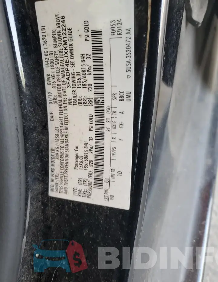 3FADP4EJXKM122246 Photo# 12