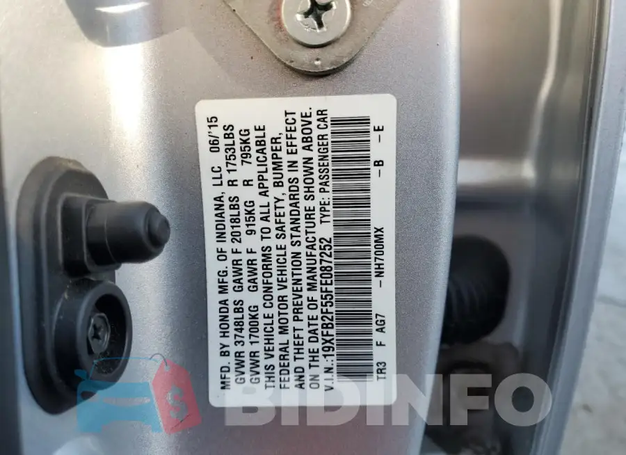19XFB2F55FE087252 Photo# 12