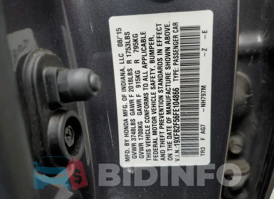 19XFB2F56FE104866 Photo# 13