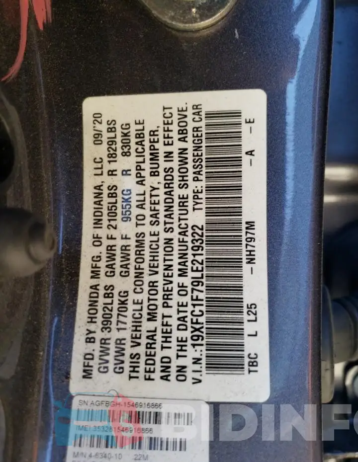 19XFC1F79LE219322 Photo# 12