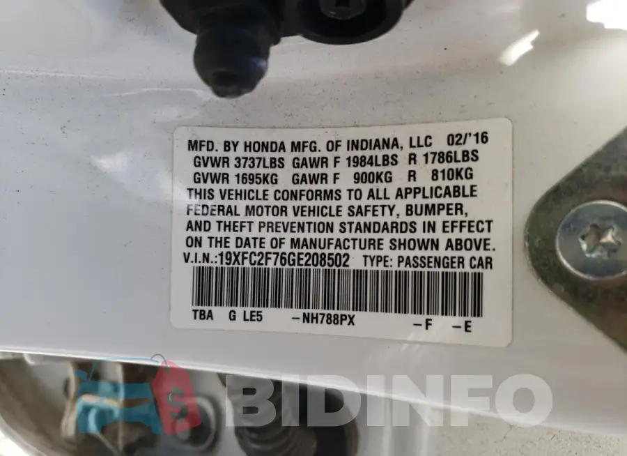 19XFC2F76GE208502 Photo# 12