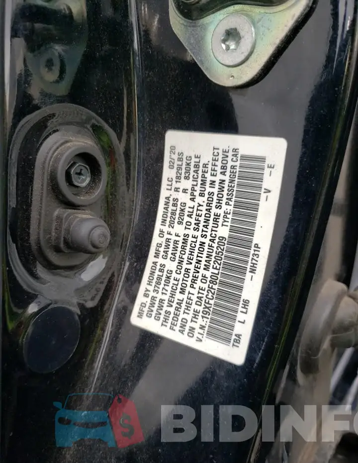 19XFC2F80LE205209 Photo# 12