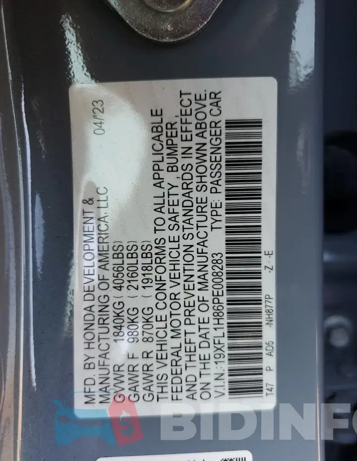 19XFL1H86PE008283 Photo# 13