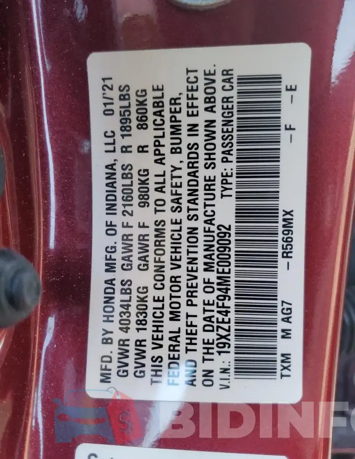 19XZE4F94ME009092 Photo# 12