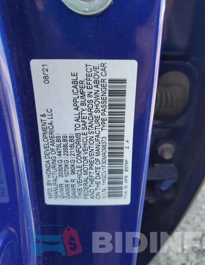 1HGCV1F30MA098373 Photo# 12