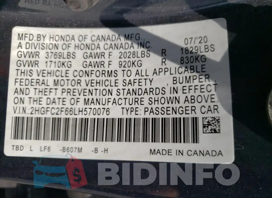 2HGFC2F66LH570076 Photo# 13