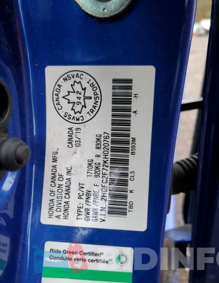 2HGFC2F72KH020767 Photo# 12