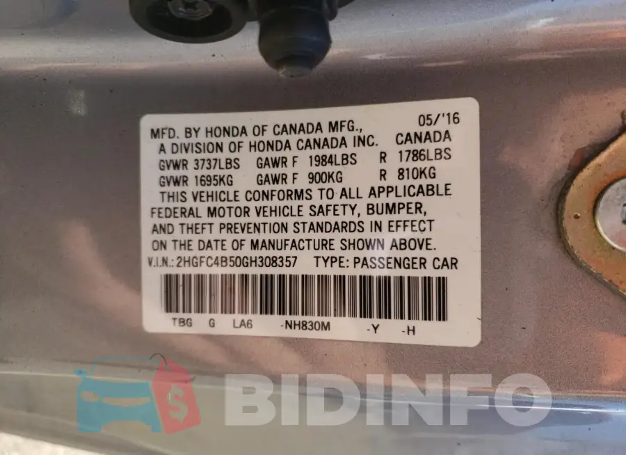 2HGFC4B50GH308357 Photo# 12