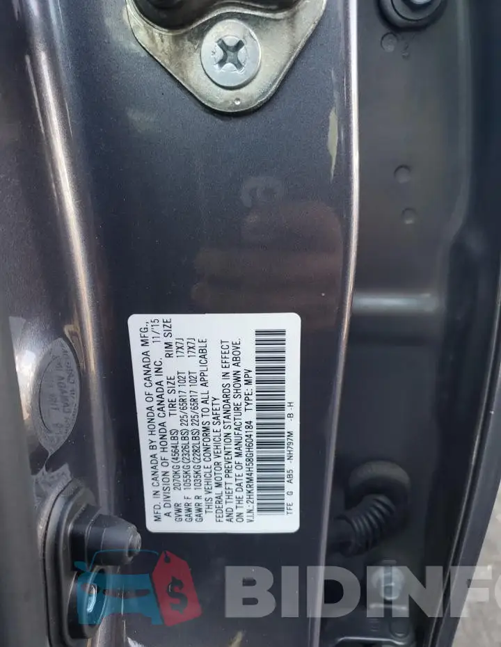 2HKRM4H58GH604184 Photo# 12