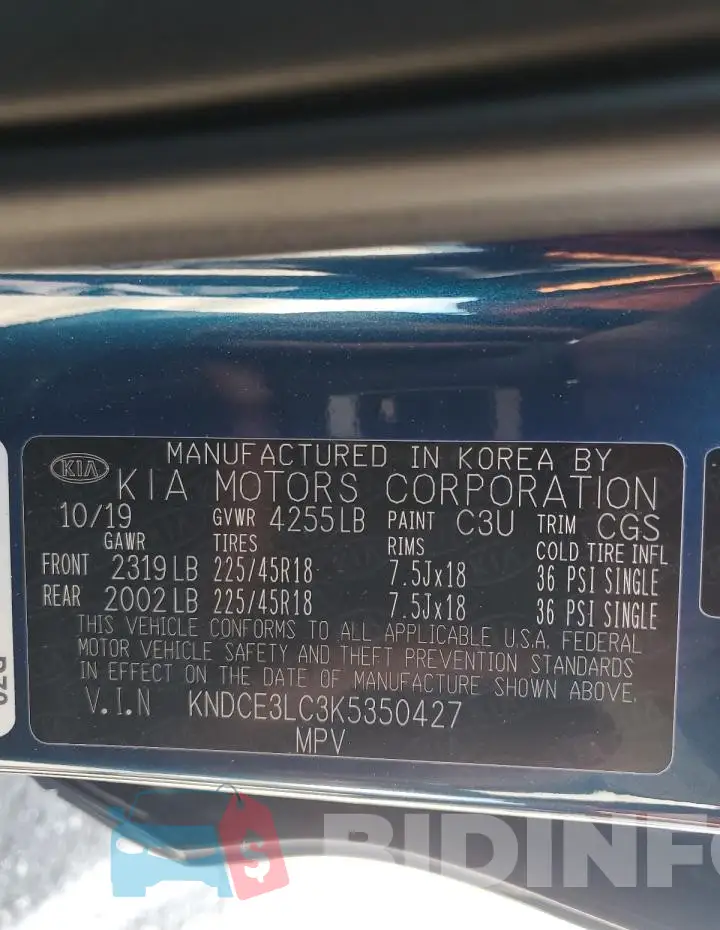 KNDCE3LC3K5350427 Photo# 12