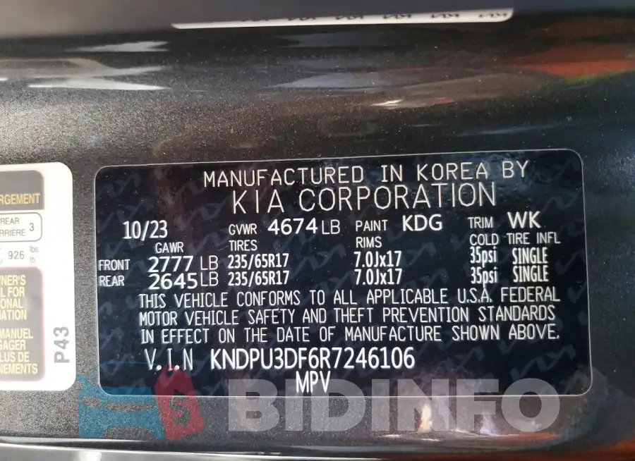 KNDPU3DF6R7246106 Photo# 14