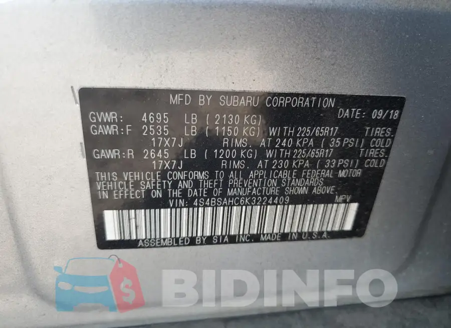 4S4BSAHC6K3224409 Photo# 12