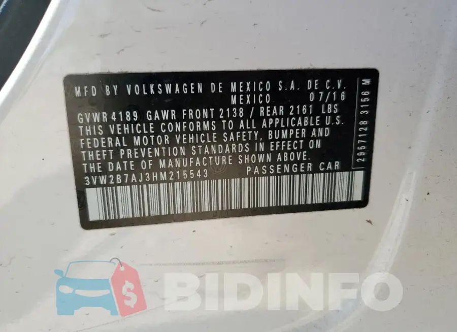 3VW2B7AJ3HM215543 Photo# 13